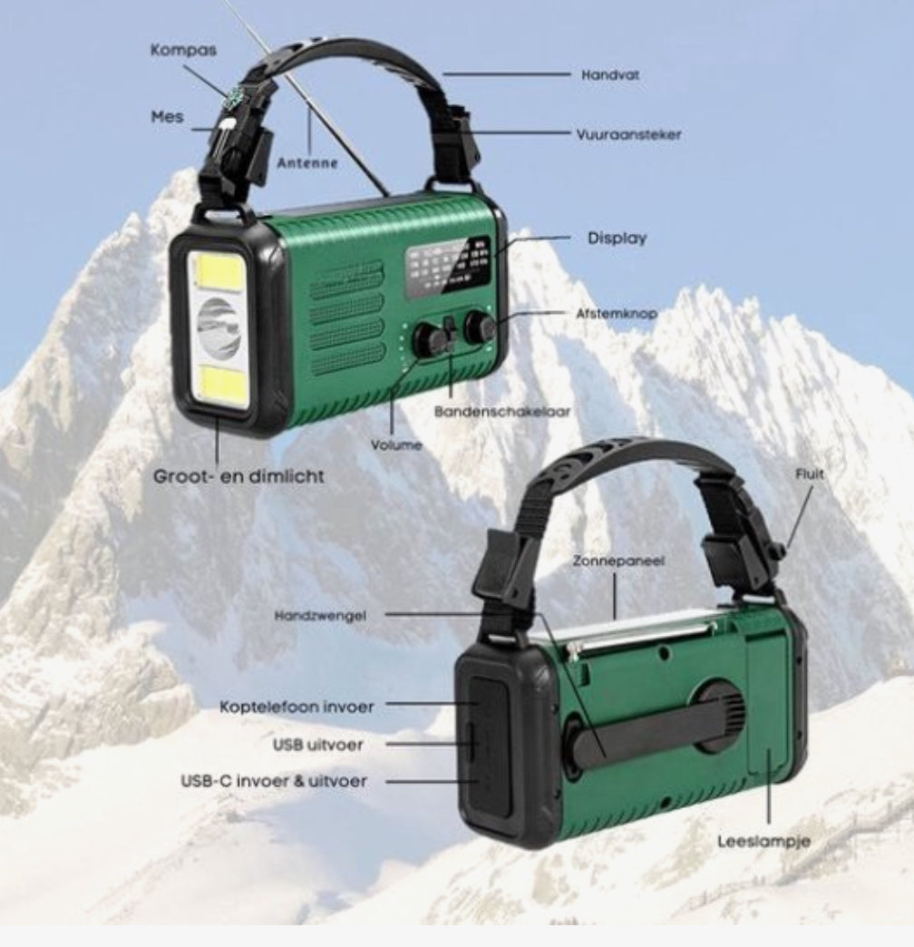 Multifunctionele Noodradio | 20.000 mAh |Solar | Powerbank | Zaklamp