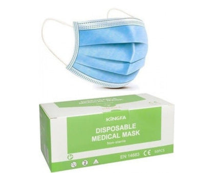 Kingfa medical face masks type IIR 3-layer with elastic, 50 pieces 